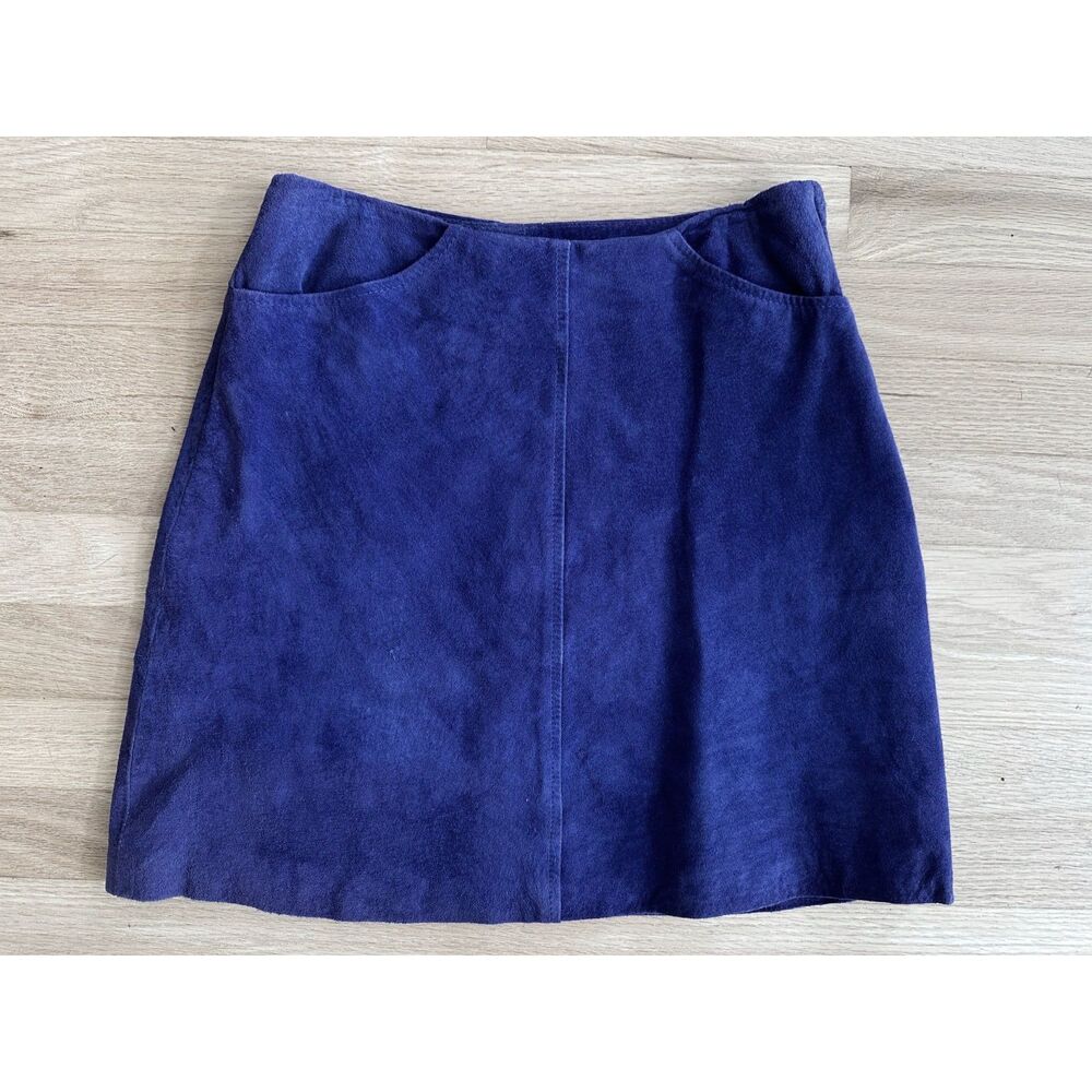 Vintage Purple Blue Suede Mini Skirt Size 4 High Waisted A Line 90s Y2K 2000s